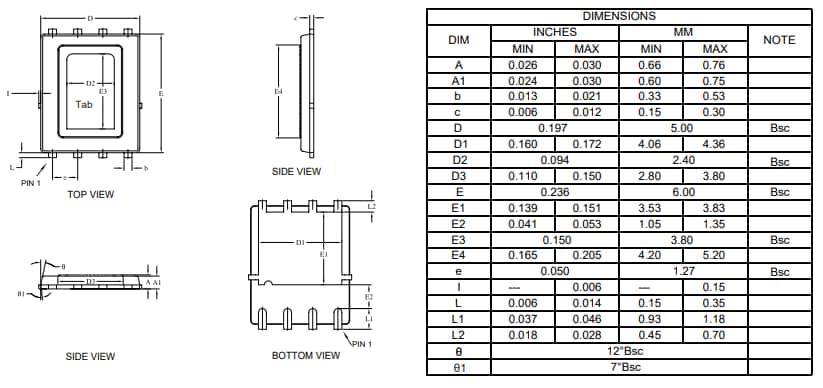 Mechanical Drawing - Micro Commercial Components (MCC) MCACLS N-Channel Dual-Side Cooling MOSFETs